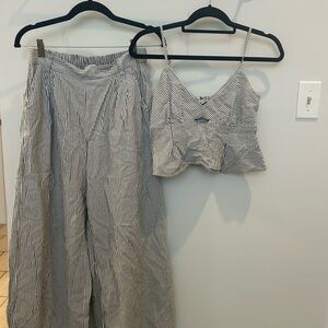 American Eagle Outfitters Black and White Striped Wide Leg Pants and Top Set